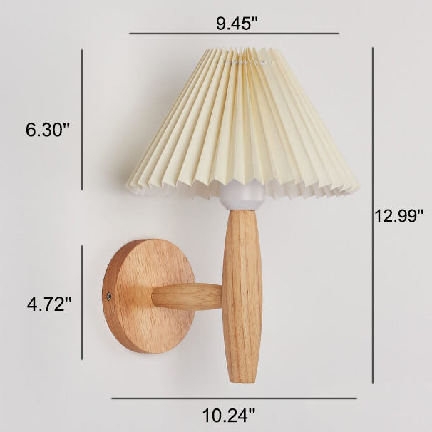 Vintage Wooden Pleated Umbrella Shade 1-Light Wall Sconce Lamp
