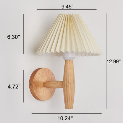 Vintage Wooden Pleated Umbrella Shade 1-Light Wall Sconce Lamp
