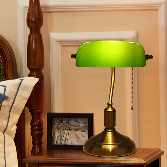 Traditional Vintage Glass Metal Pull Cord Switch 1-Light Bank Table Lamp For Bedroom