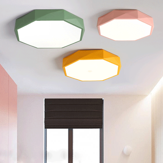 Contemporary Nordic Macaron Diamond Geometry Iron Acrylic LED Flush Mount Ceiling Light For Living Room