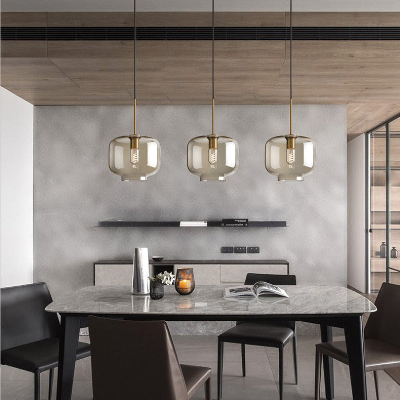 Contemporary Nordic Iron Glass Round Geometric Jar 1-Light Pendant Light For Living Room & Bedroom