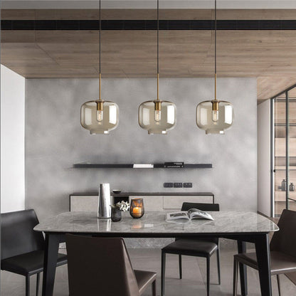 Contemporary Nordic Iron Glass Round Geometric Jar 1-Light Pendant Light For Living Room & Bedroom