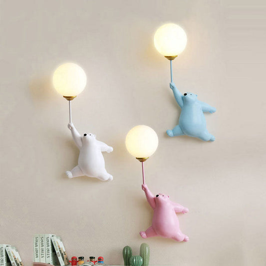 Contemporary Creative Bear Resin Acrylic 1-Light Wall Sconce Lamp For Bedroom
