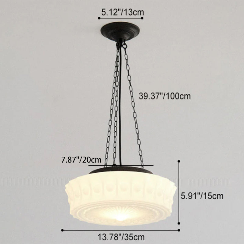 Traditional French Iron Glass Stripes Round Drum LED Semi-Flush Mount Ceiling Light For Living Room & Bedroom