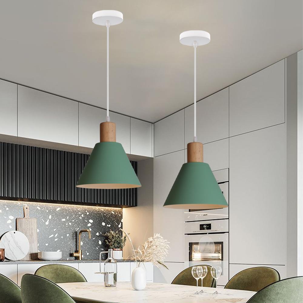 Traditional Vintage Iron Solid Wood Round Cone Top 1-Light Pendant Light for Living Room
