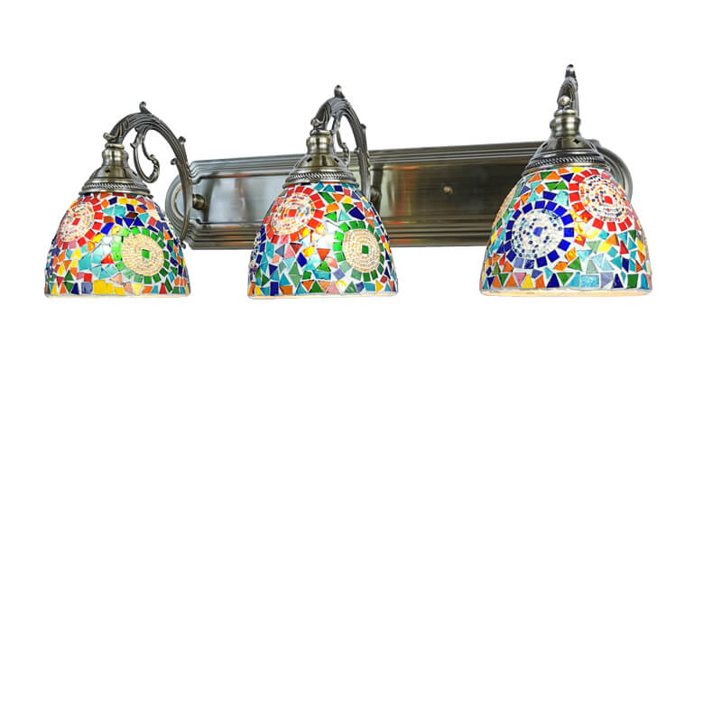 Tiffany Mediterranean Horn Stained Glass 3-Light Bathroom Vanity Mirror Front Wall Sconce Lamp