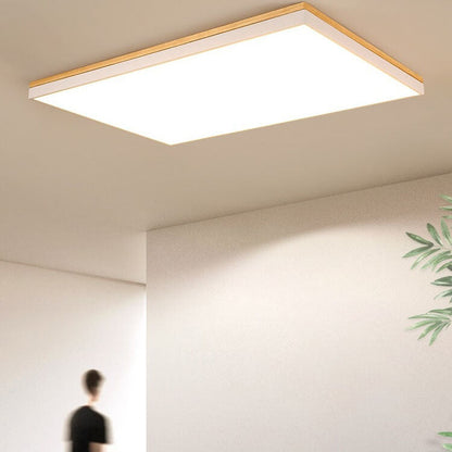 Modern Minimalist Solid Wood Acrylic Square Rectangle LED Flush Mount Ceiling Light for Living Room