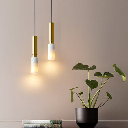 Contemporary Nordic Marble Terrazzo Column Metal 1-Light Pendant Light for Living Room