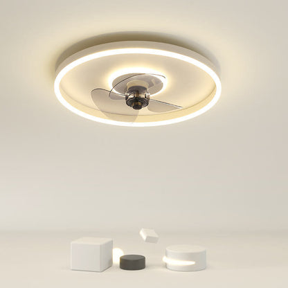 Contemporary Nordic Round Iron Silicone Aluminum Invisible LED Flush Mount Ceiling Fan Light For Living Room & Bedroom