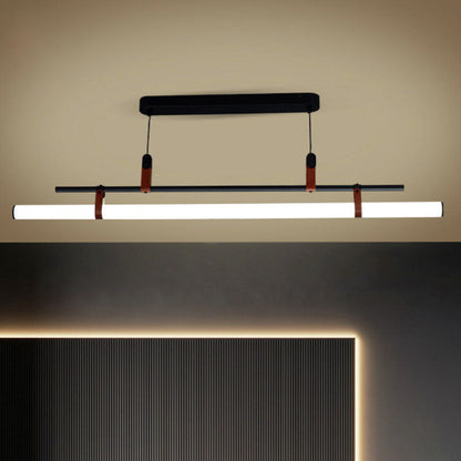 Modern Minimalist Long Strip Iron Acrylic Faux Leather LED Island Light Chandelier For Living Room & Dining Room