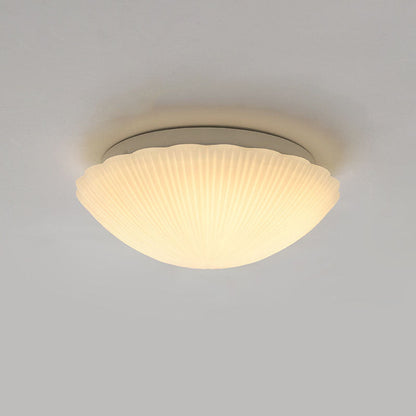 Modern Minimalist Cream Shell Glass LED Flush Mount Ceiling Light For Living Room & Bedroom