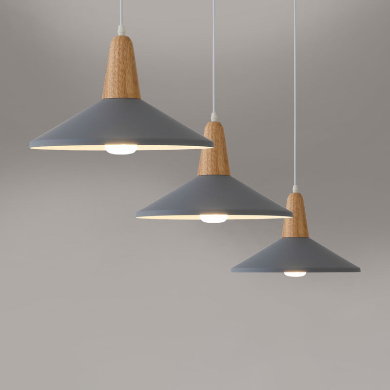 Modern Minimalist Macaron Color Aluminum Solid Wood 1-Light Pendant Light