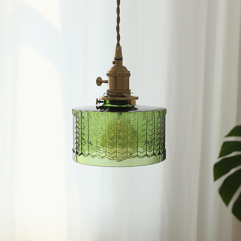 Contemporary Nordic Brass Iron Glass Clear Round Drum Copper 1-Light Pendant Light For Living Room & Bedroom