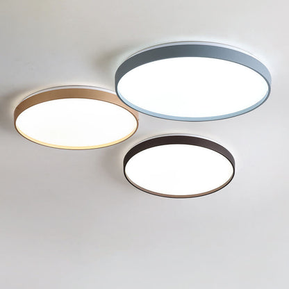 Modern Minimalist Round Solid Color Acrylic Iron LED Flush Mount Ceiling Light For Living Room & Bedroom