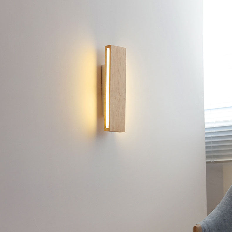 Contemporary Nordic Log Rectangular Flat Rotatable Solid Wood Acrylic LED Wall Sconce Lamp