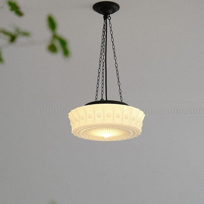 Traditional French Iron Glass Stripes Round Drum LED Semi-Flush Mount Ceiling Light For Living Room & Bedroom