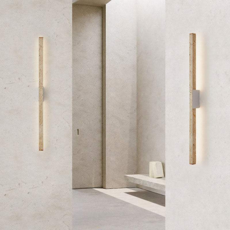 Japanese Wabi-Sabi Yellow Travertine Long Strip LED Wall Sconce Lamp