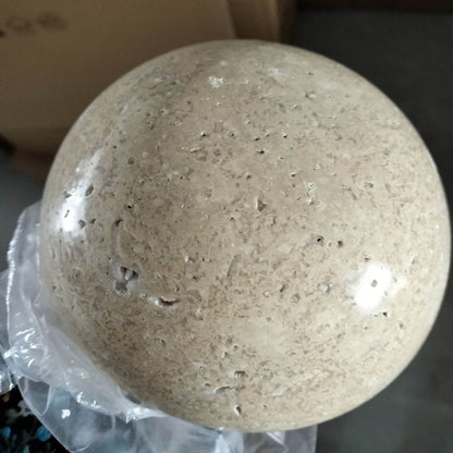 Traditional Japanese Round Yellow Travertine Wabi-Sabi LED Wall Sconce Lamp For Hallway