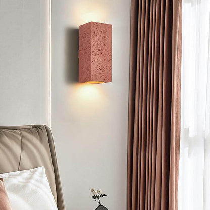 Traditional Retro Wabi-sabi Composites Square Column Hand Sculpted LED Wall Sconce Lamp for Living Room