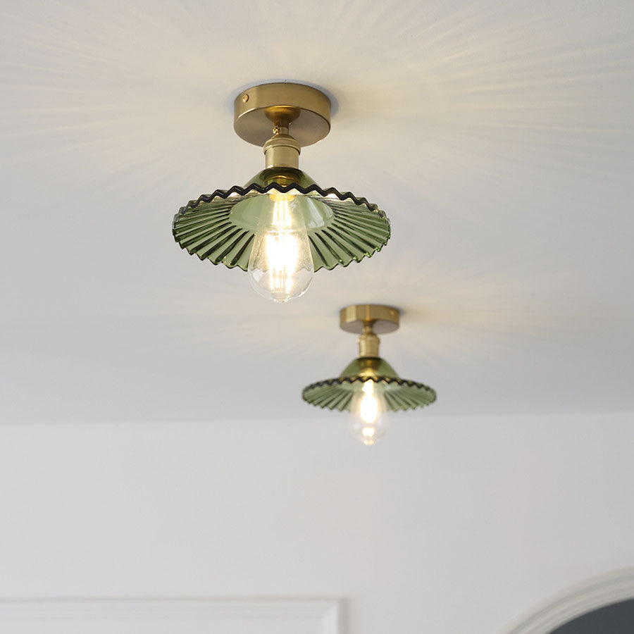 Traditional Vintage Glass Iron Lotus 1-Light Semi-Flush Mount Ceiling Light