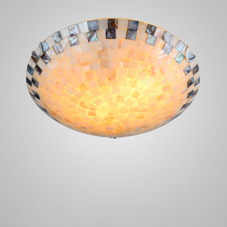 Traditional Tiffany Mediterranean Mosaic Shell Round LED Flush Mount Ceiling Light For Living Room