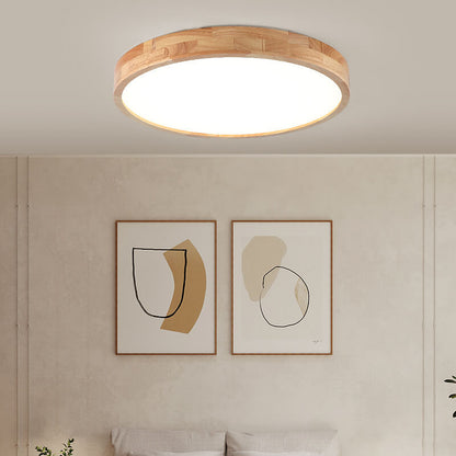 Modern Minimalist Solid Wood Round Square Tatami LED Flush Mount Ceiling Light for Living Room