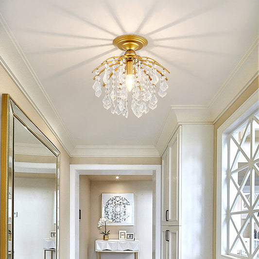 Modern Luxury Round Iron Crystal 1-Light Semi-Flush Mount Ceiling Light For Living Room