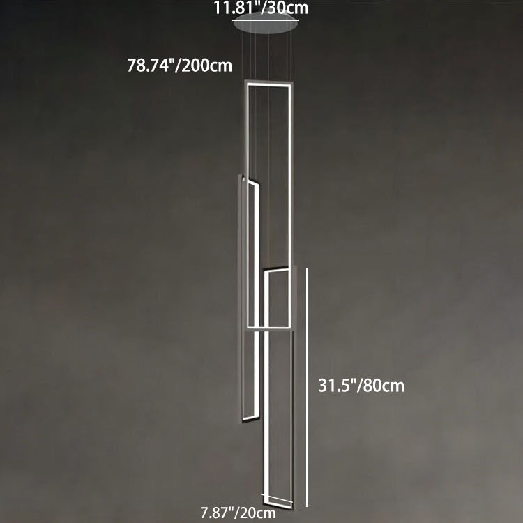 Modern Minimalist Iron Aluminum Silica Rectangular Square Ceiling Plate LED Chandelier For Stairway