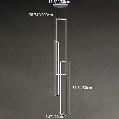 Modern Minimalist Iron Aluminum Silica Rectangular Square Ceiling Plate LED Chandelier For Stairway