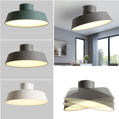 Contemporary Scandinavian Round Pot Iron LED Flush Mount Ceiling Light for Living Room