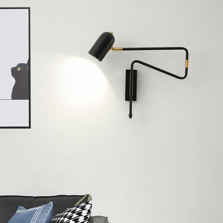 Contemporary Nordic Iron Cylinder Long Pole Swing Arm Wall Sconce Lamp for Bedroom
