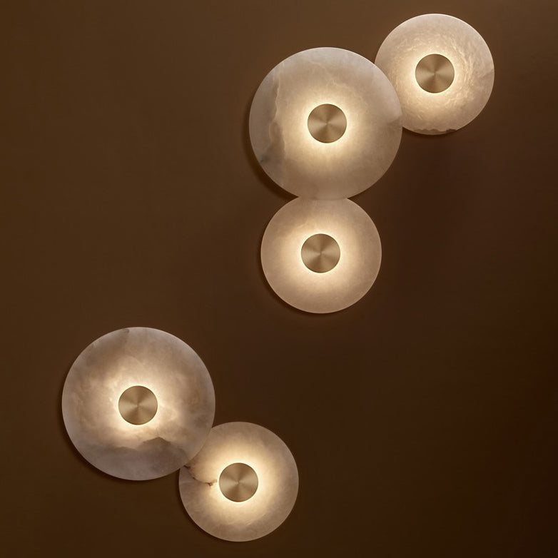 Modern Minimalist Round Iron Marble LED Wall Sconce Lamp For Bedroom
