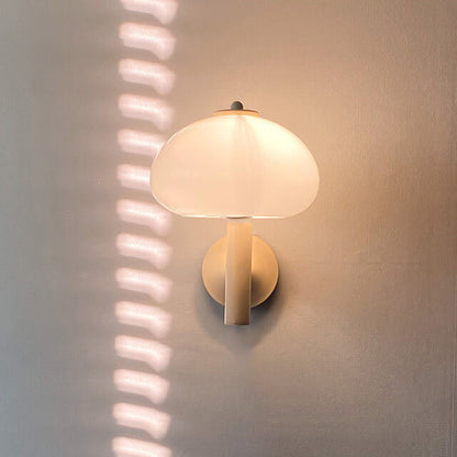 Contemporary Nordic Milk White Iron Glass Dome Mushroom 1-Light Wall Sconce Lamp For Bedroom