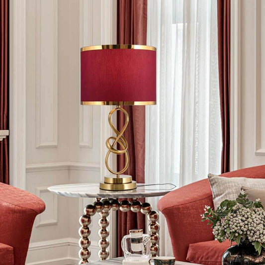 Modern Luxury Red Fabric Iron Knot Ring 1-Light Table Lamp For Bedroom