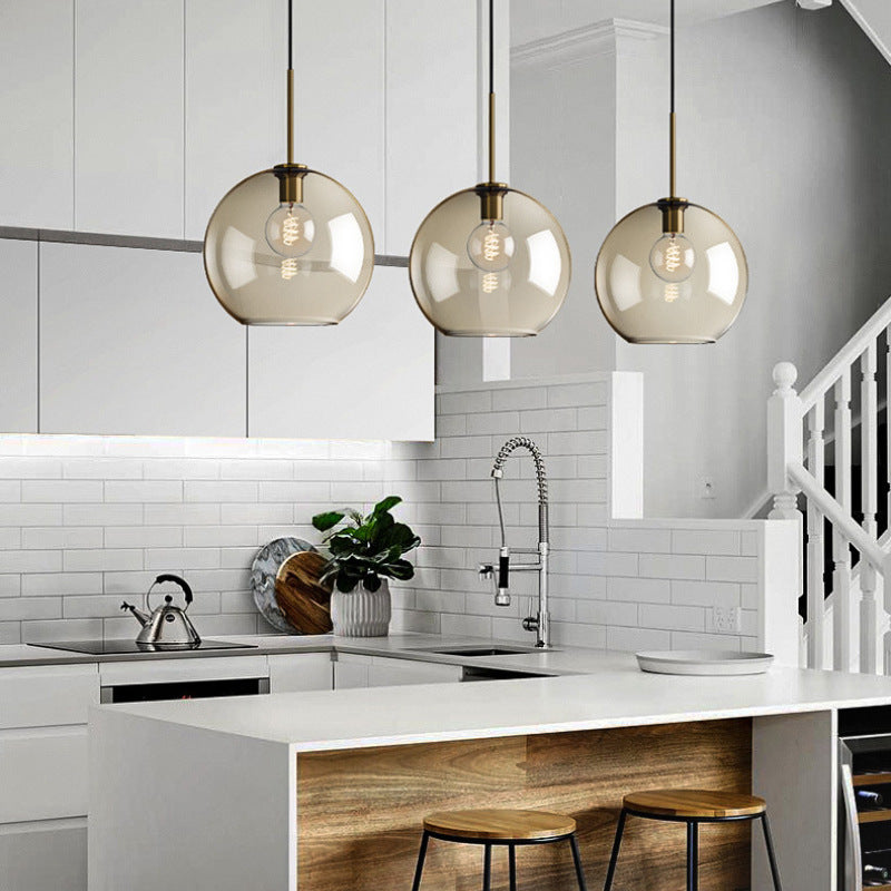 Contemporary Nordic Iron Glass Round Geometric Jar 1-Light Pendant Light For Living Room & Bedroom