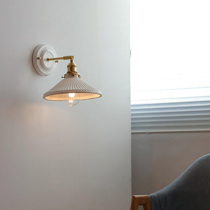 Traditional Vintage Round Ceramic Brass 1-Light Wall Sconce Lamp for Living Room