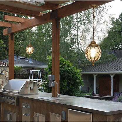 Traditional European Waterproof Aluminum Iron Glass Ball 1-Light Pendant Light For Outdoor Patio