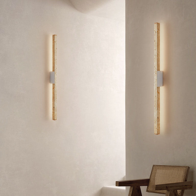 Japanese Wabi-Sabi Yellow Travertine Long Strip LED Wall Sconce Lamp
