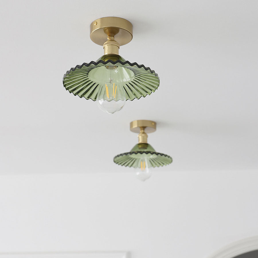 Traditional Vintage Glass Iron Lotus 1-Light Semi-Flush Mount Ceiling Light