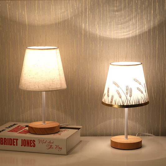 Contemporary Nordic Solid Wood Fabric Cone LED Table Lamp For Living Room & Bedroom