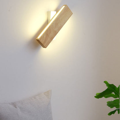 Contemporary Nordic Log Rectangular Flat Rotatable Solid Wood Acrylic LED Wall Sconce Lamp