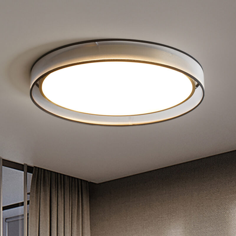 Contemporary Nordic Round Gauze Fabric Copper Acrylic LED Flush Mount Ceiling Light For Living Room & Bedroom