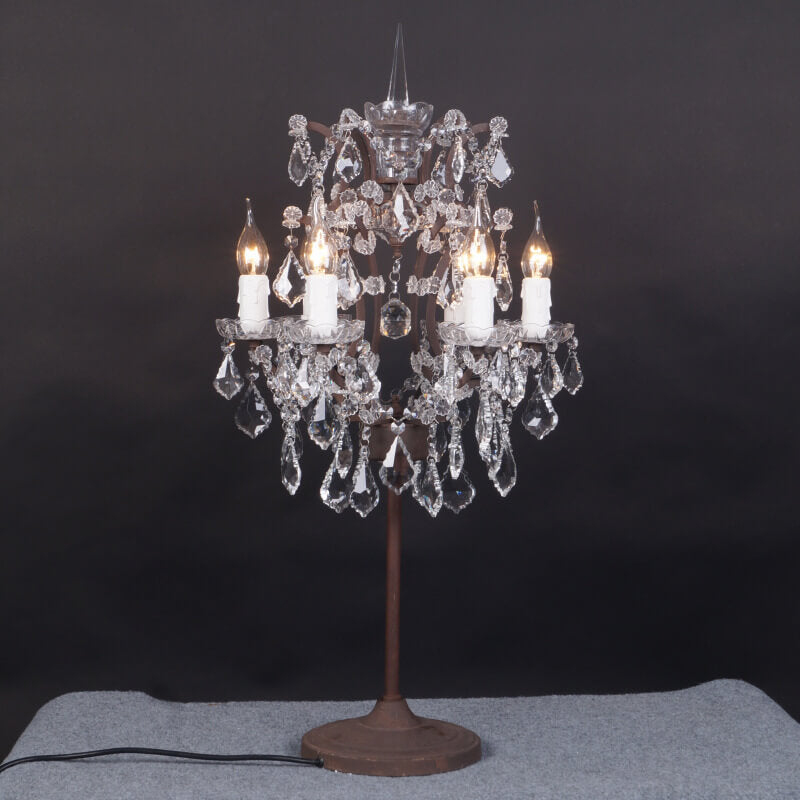 Traditional Vintage Crystal Candelabra Rust 6-Light Table Lamp For Living Room