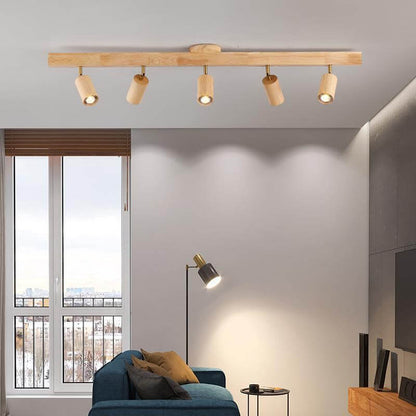 Modern Minimalist Solid Wood Metal Track Lighting LED Semi-Flush Mount Ceiling Light for Living Room
