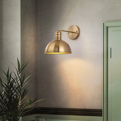 Contemporary Industrial Iron Plated Brass Cone Round 1-Light Wall Sconce Lamp for Living Room