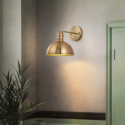 Contemporary Industrial Iron Plated Brass Cone Round 1-Light Wall Sconce Lamp for Living Room