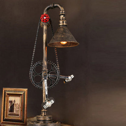 Contemporary Industrial Iron Gear Plumbing Metal 1-Light Table Lamp For Bedroom