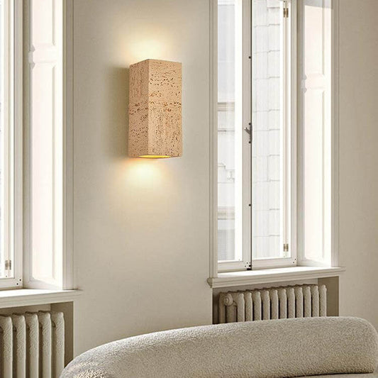 Traditional Retro Wabi-sabi Composites Square Column Hand Sculpted LED Wall Sconce Lamp for Living Room