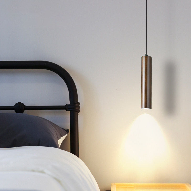 Modern Minimalist Oak Wood Cylinder LED Pendant Light For Living Room & Bedroom