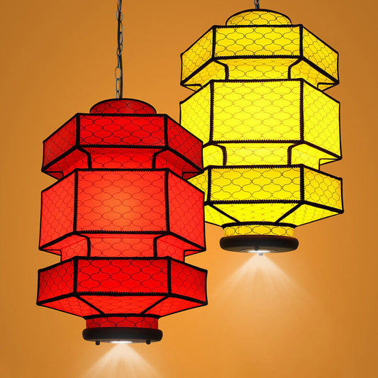 Chinese Retro Hexagonal Faux Sheepskin Iron 1-Light Pendant Light